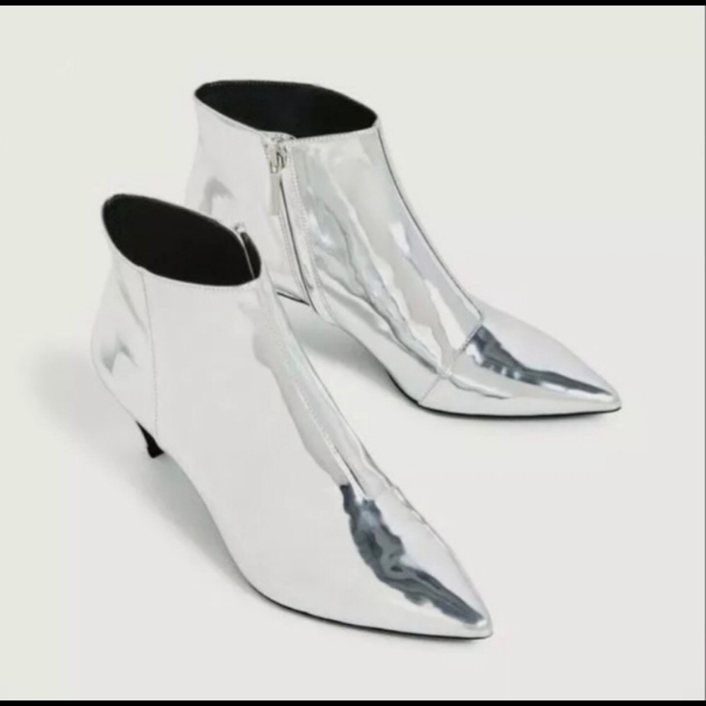 Zara silver metallic ankle boots.